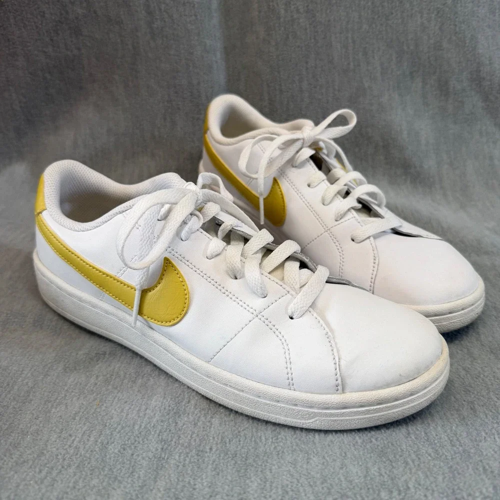 Nike Court Royale 2 Sneakers Womens Size 9 White Yellow Good Low‎ Top Leather